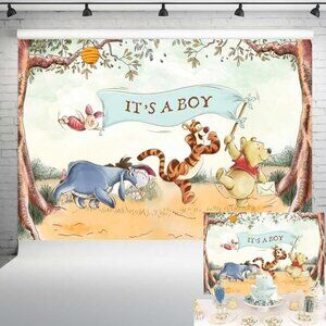 Pooh Bear It’s a Boy Baby Shower Backdrop – 7x5ft Banner for Party